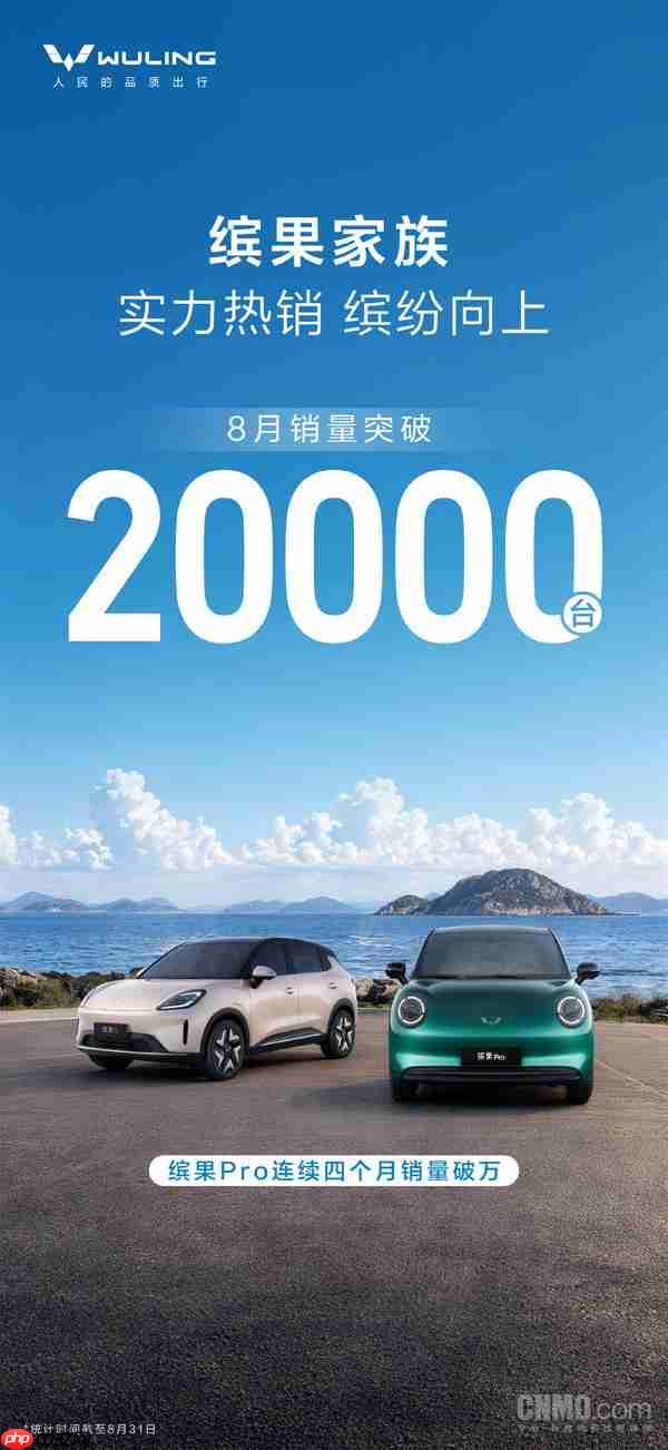 五菱缤果家族8月销量超2万 缤果Pro连续4个月销量破万