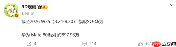 华为Mate 80系列销量逼近900万台 单周卖出16万台
