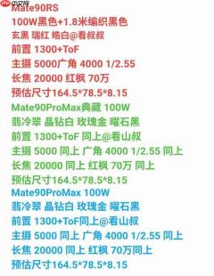 华为Mate 90系列五大机型配置预测:全系红枫影像