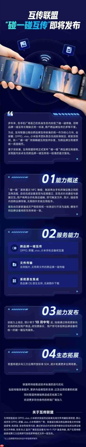 互传联盟发布碰一碰互传技术标准:小米、OPPO、vivo、荣耀打通跨品牌一碰传