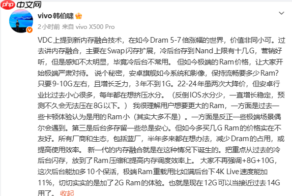 vivo韩伯啸:内存融合技术非同小可 12GB可当14GB用