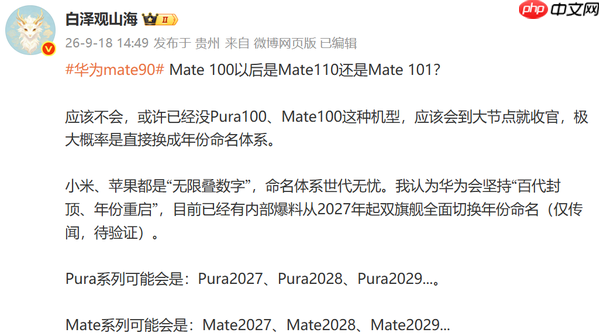 传华为双旗舰2027年起切换年份命名 数字序列将封顶