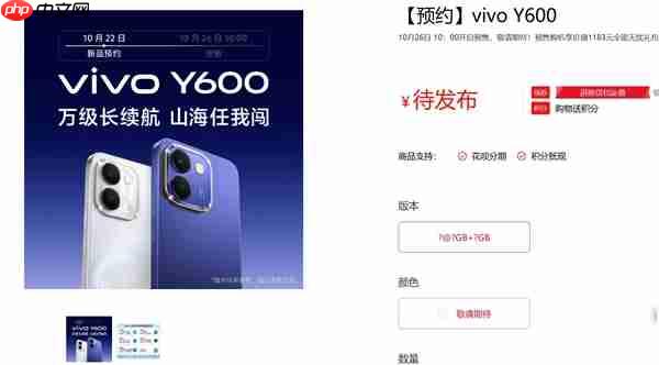 vivo Y600定档10月30日开卖:主打万级长续航!