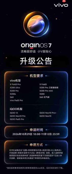 vivo OriginOS 7开启新一轮推送 涉及这十六款机型!
