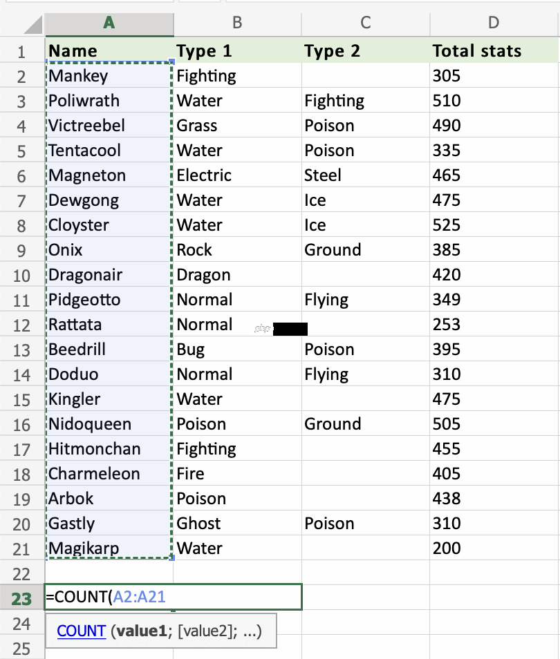 Excel COUNT 函数