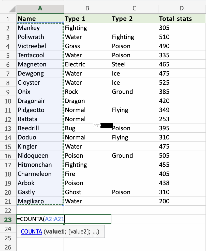 Excel COUNTA 函数