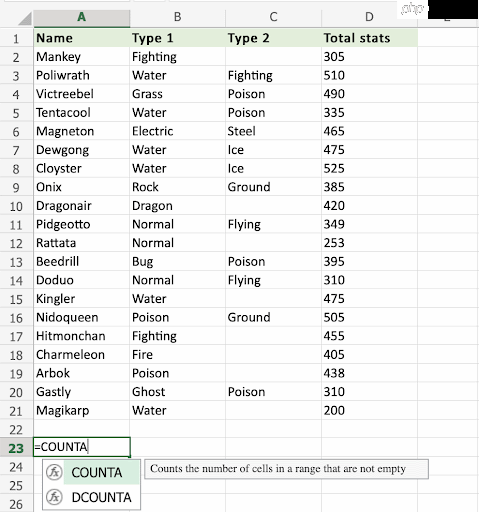 Excel COUNTA 函数