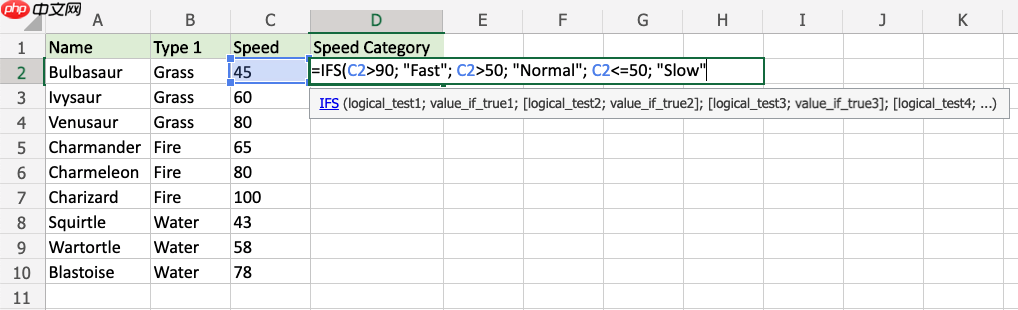 Excel IFS 函数
