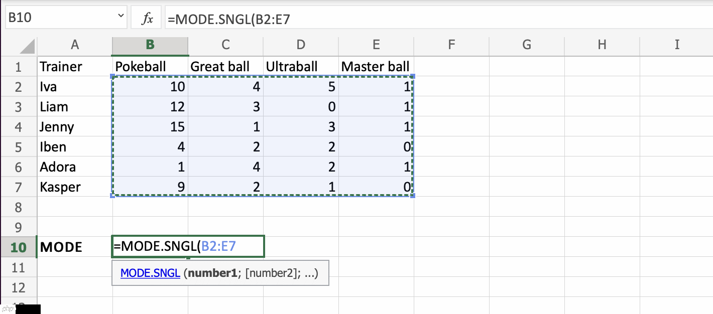 Excel MODE 函数