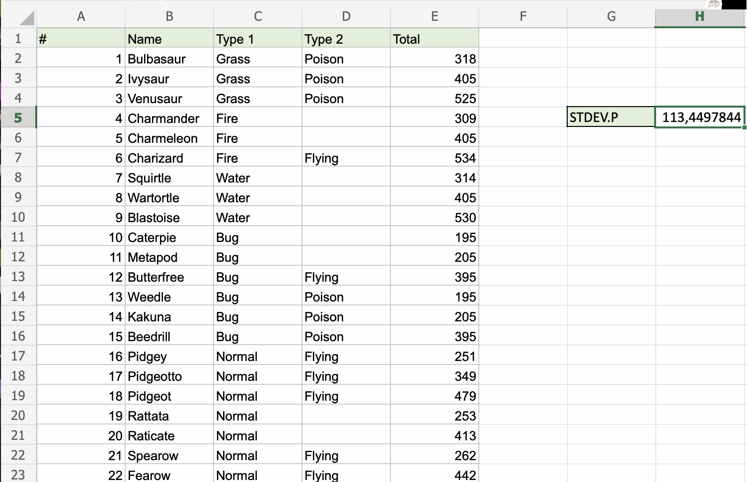 Excel STDEV.P 函数