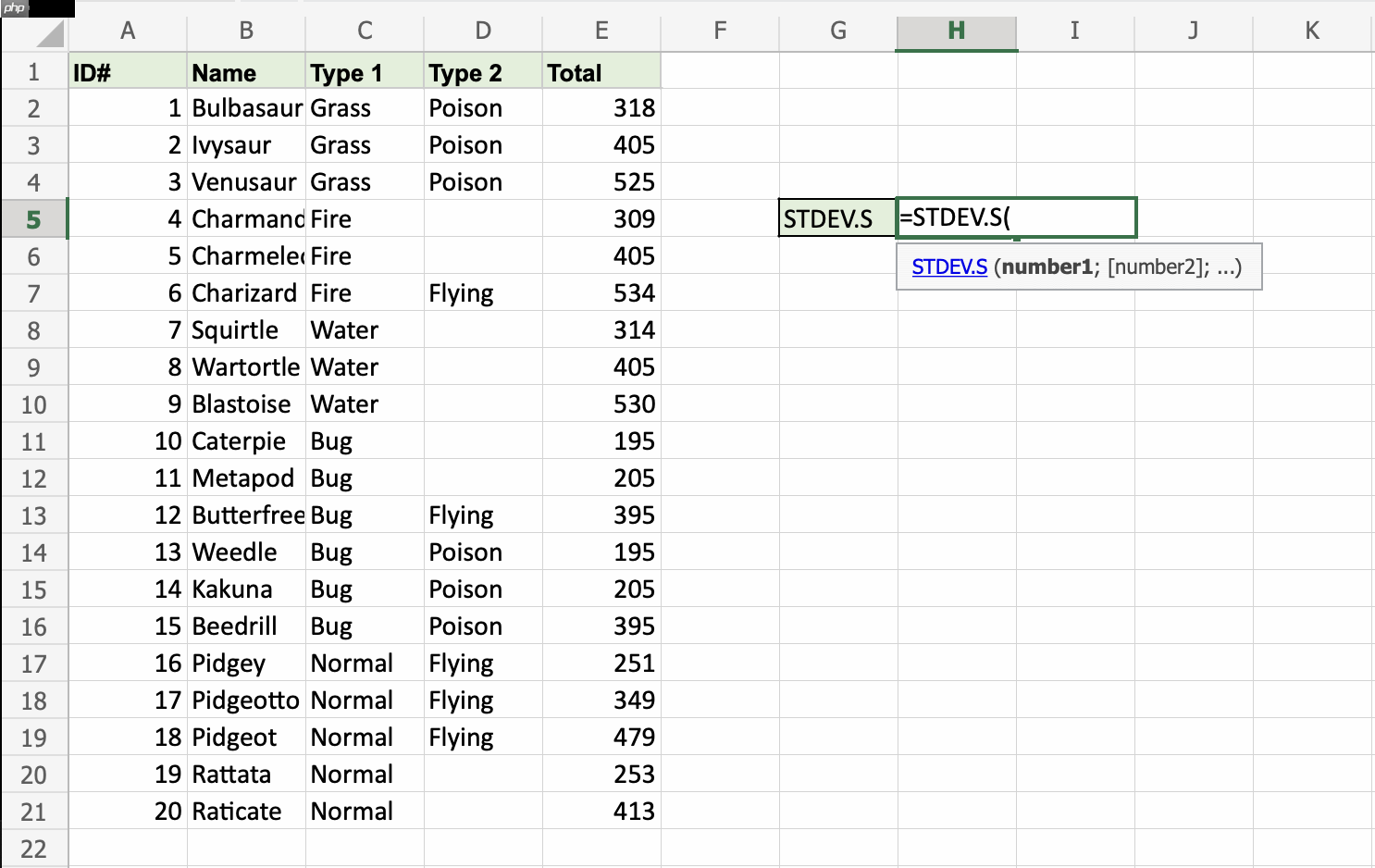 Excel STDEV.S 函數(shù)