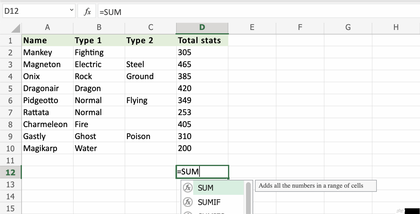 Excel SUM 函数