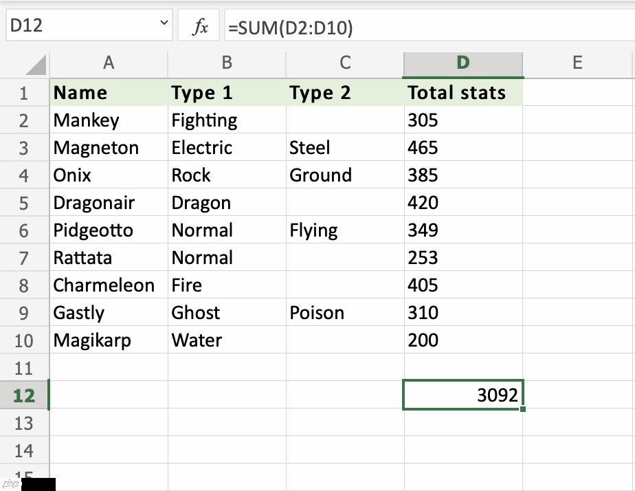 Excel SUM 函数