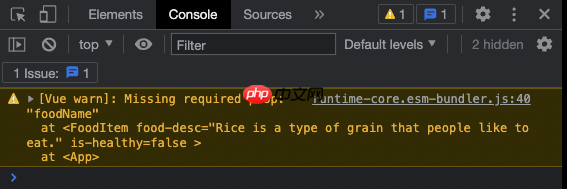 Screenshot of required prop warning