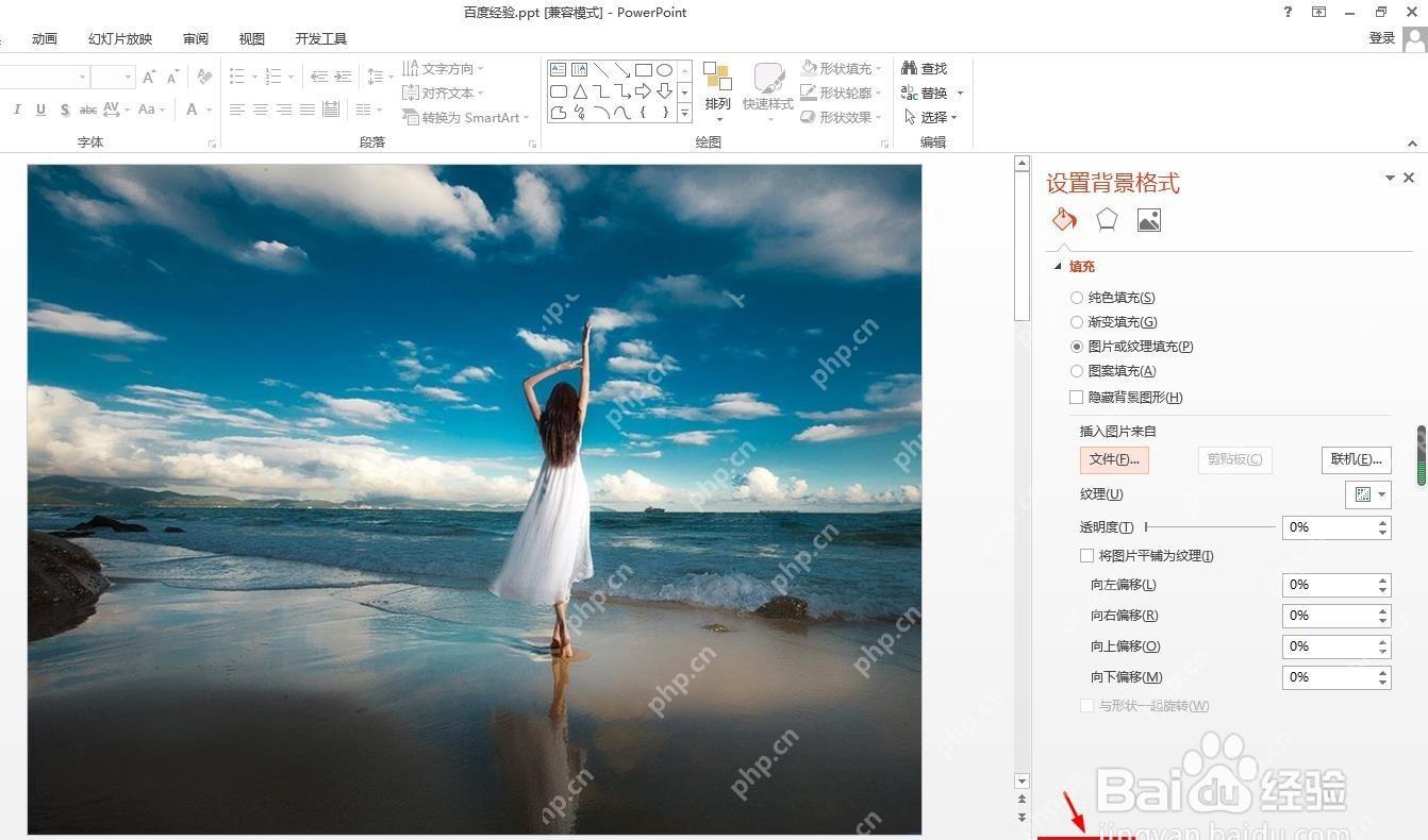 PowerPoint 设置背景格式中查看图片填充选项