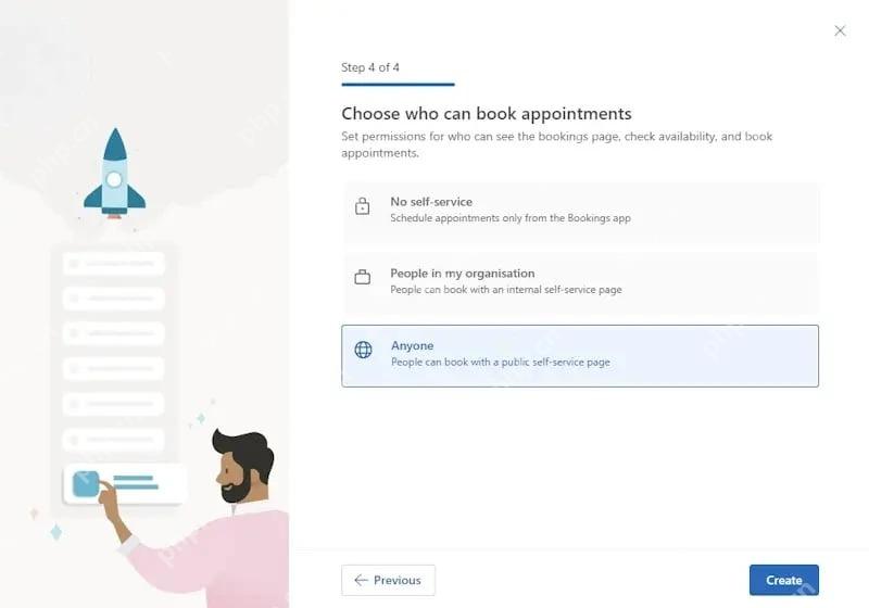 Microsoft Bookings创建预约页时选择谁可以预约