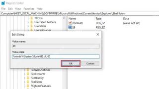 Win10 注册表 Edit String 窗口中确认 shell32 小箭头隐藏值
