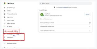 Chrome 设置页侧栏中的 Accessibility 无障碍入口
