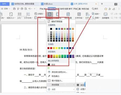 WPS文字页面布局背景菜单中其他背景入口用于打开填充效果