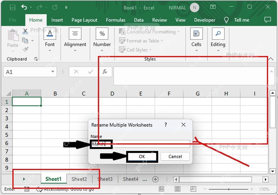 Excel 批量重命名工作表后检查底部工作表标签结果