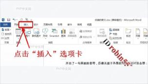 Word 顶部功能区中标出插入选项卡入口