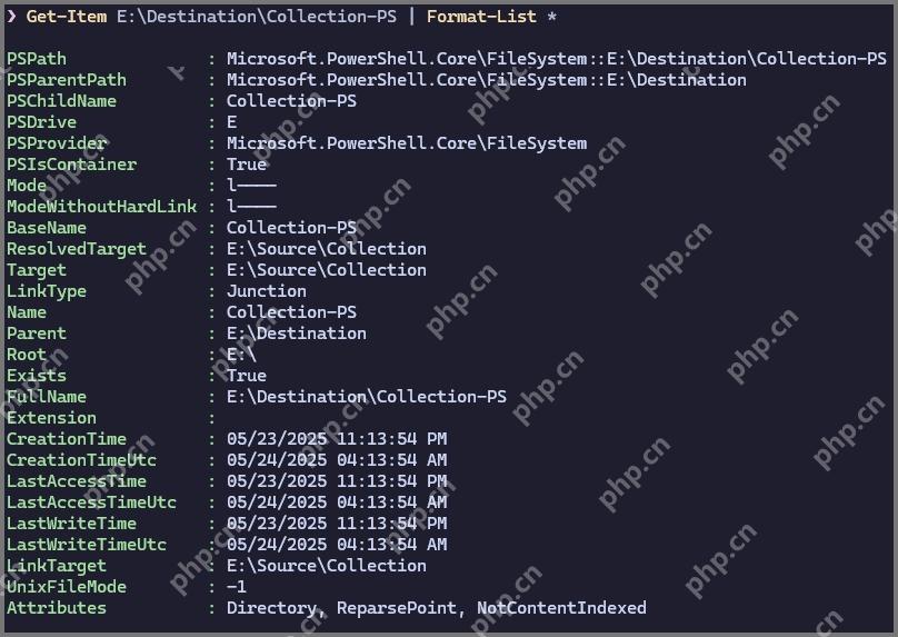 用 PowerShell 核对 LinkType 与 Target