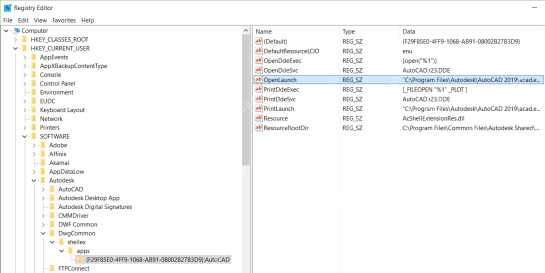 Windows Registry Editor 中 DWG 关联项截图，证明双击 DWG 仍然打不开时还要继续检查启动器相关注册表项。