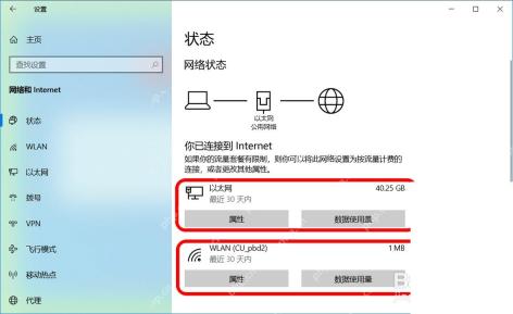 Windows 10 网络状态页确认 WLAN 已连接到 Internet