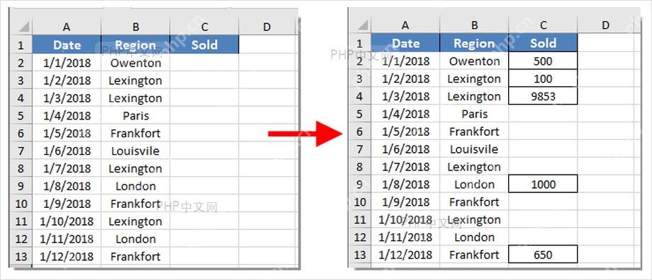 Excel 表格输入数据后自动显示边框的效果