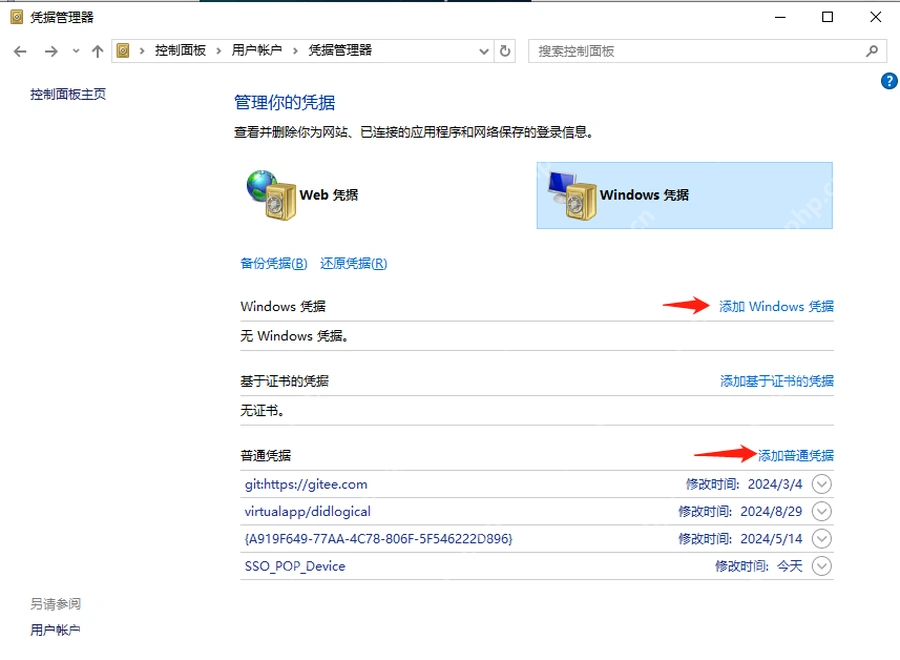 Windows 凭据管理器中管理 Windows 凭据记录