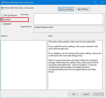 Win10 组策略启用 Removable Disks Deny write access