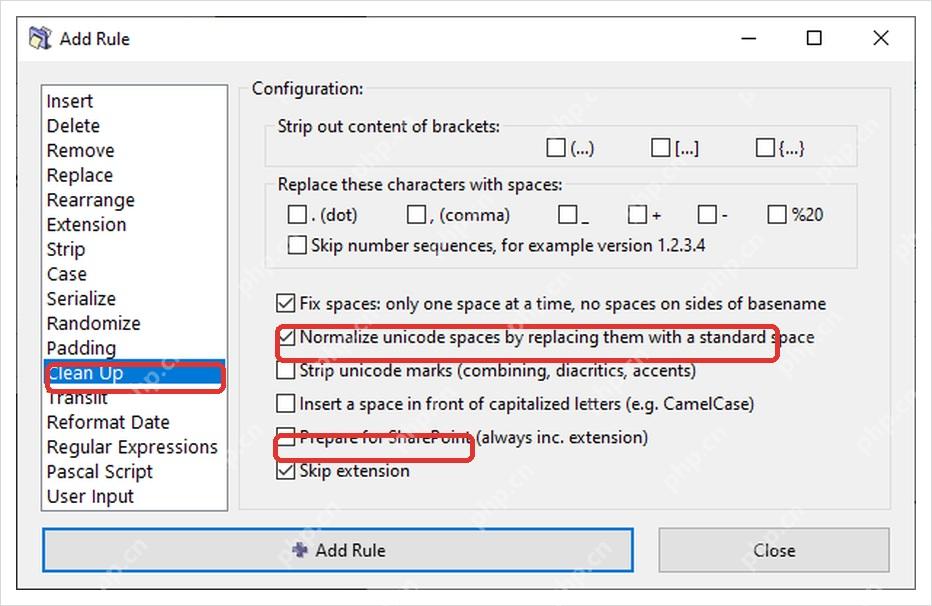 ReNamer Clean Up 规则包含 Fix spaces 和 Normalize unicode spaces。