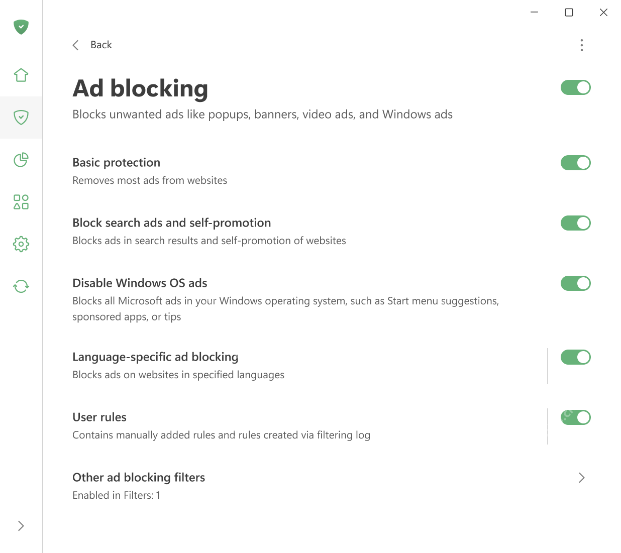 AdGuard Ad blocking 页面基础过滤器开关