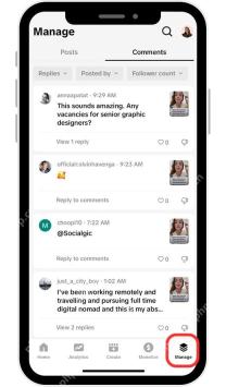 TikTok Studio 评论管理界面