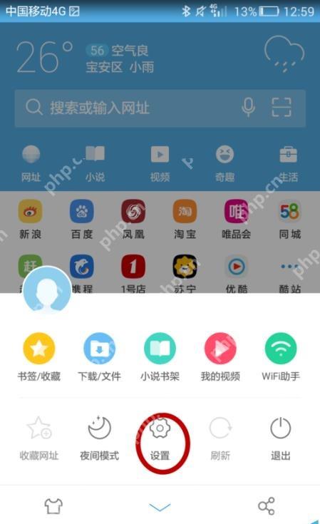 UC浏览器菜单里的设置入口
