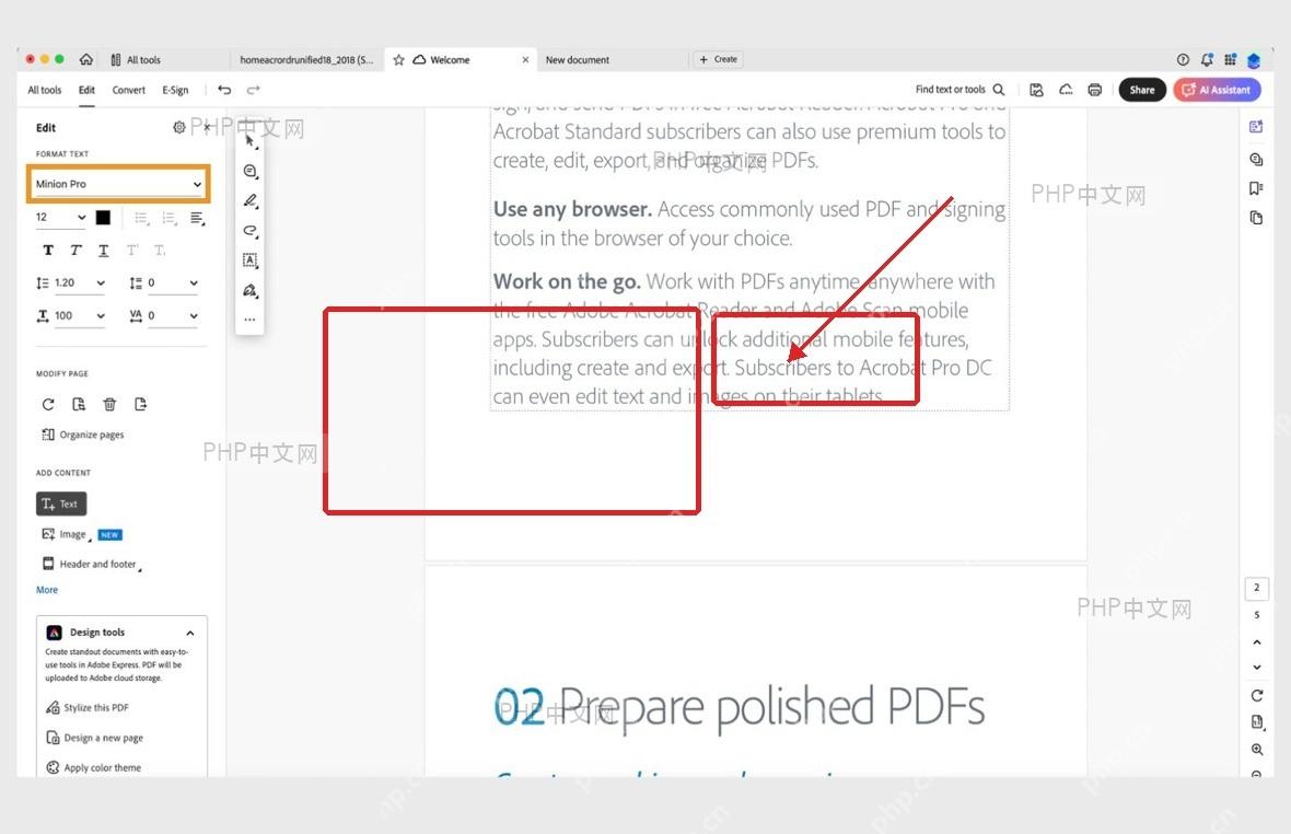 Adobe Acrobat 文字格式栏中的字体下拉框