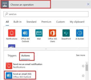 Power Automate 中搜索并添加 Send an email V2 动作