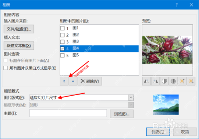 在相册窗口中设置图片版式并创建