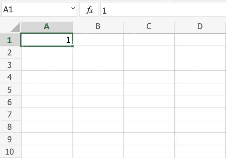 Excel 单元格 A1 中输入数字 1 准备快速填充