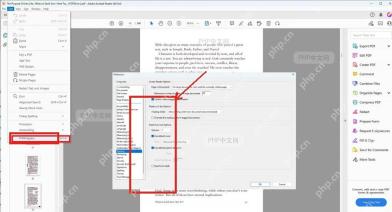 Acrobat Reader 首选项中的阅读分类和朗读相关设置用于检查语音输出