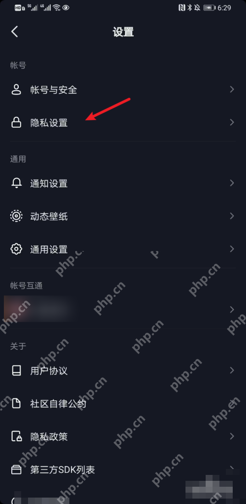 抖音设置页面中的隐私设置入口