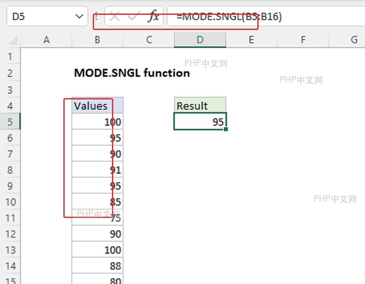 Excel中使用MODE.SNGL统计销量列里出现次数最多的数字