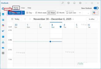 Microsoft 365 Outlook 日历中新建事件入口