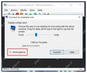 Hyper-V VMConnect 分辨率窗口中 Show Options 按钮