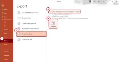 PowerPoint Export 页面选择 Create Handouts 发送到 Microsoft Word
