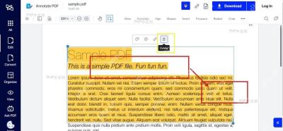 PDF 页面中选中高亮区域后使用删除按钮移除单个高亮