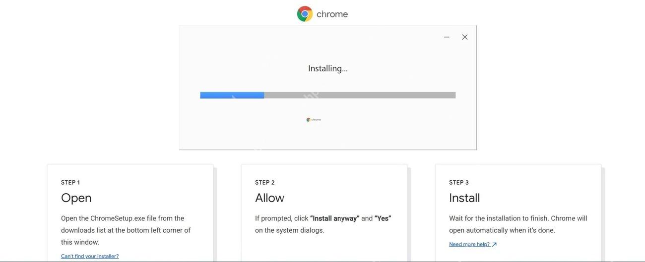 Chrome Windows 安装进度界面