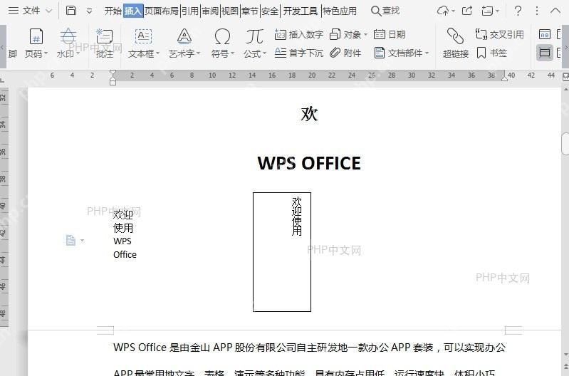 WPS如何在文档中插入多行文字类型的文本框?入口位置