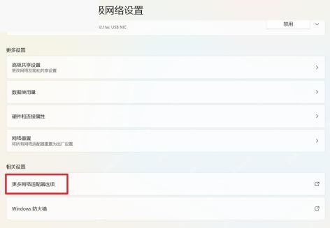 从高级网络设置进入更多网络适配器选项