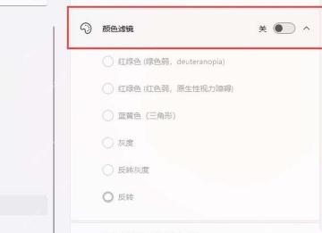 Win11 颜色滤镜页面选择色弱辅助滤镜模式
